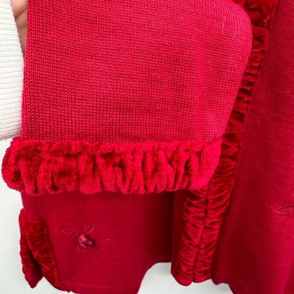 Y2K VINTAGE APRIL CORNELL S red embellished womans cottagecore wool cardigan - Picture 11 of 13